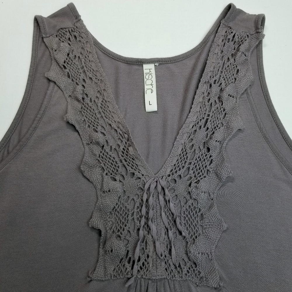 Kische Sleeveless Top w/Crochet Lace Accents Large - Picture 2 of 6